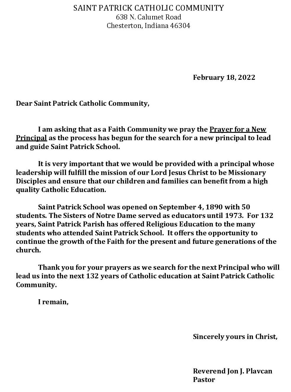 Letter to Pray for a principal